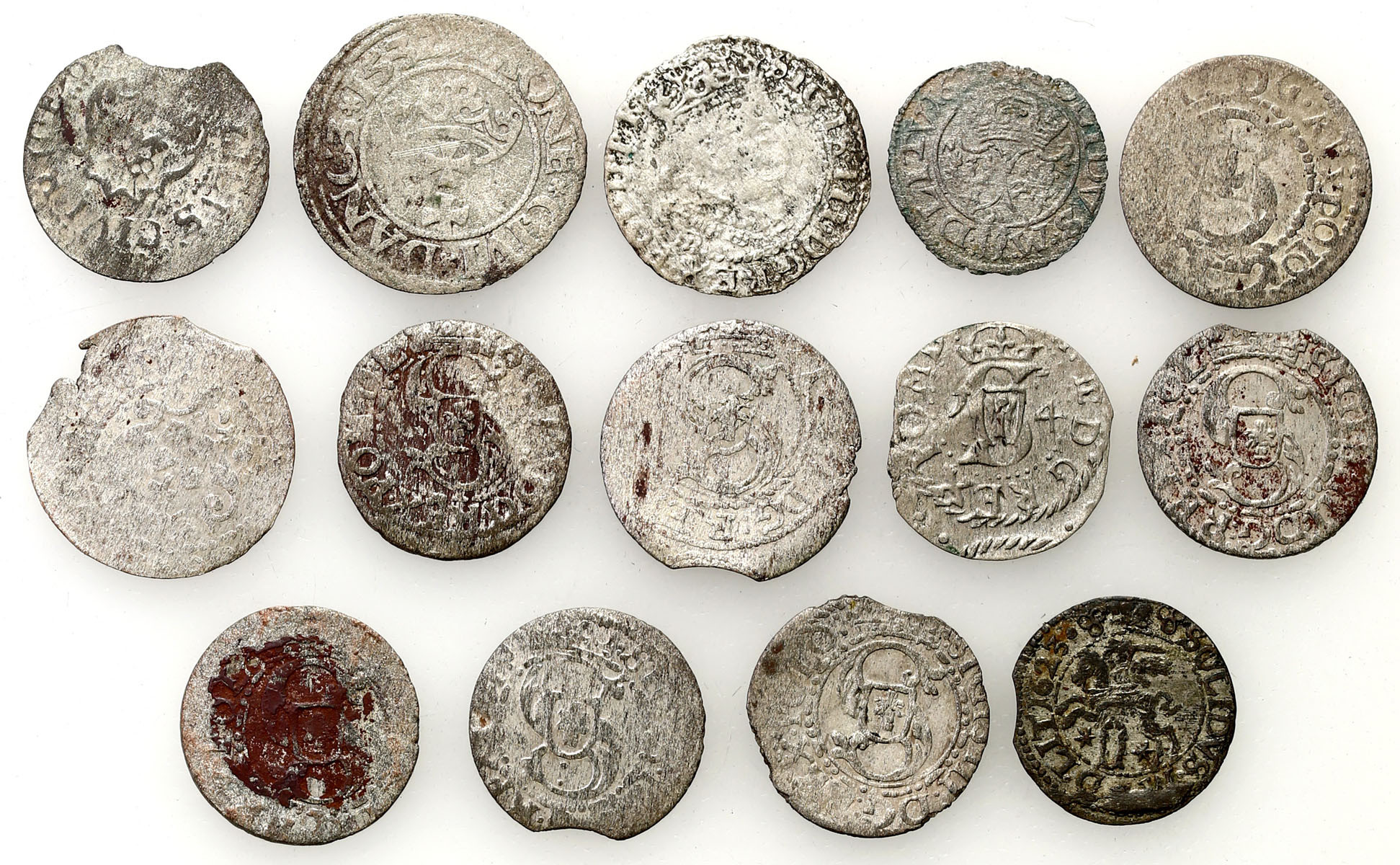 Zygmunt III Waza. Szeląg, grosz, zestaw 14 monet